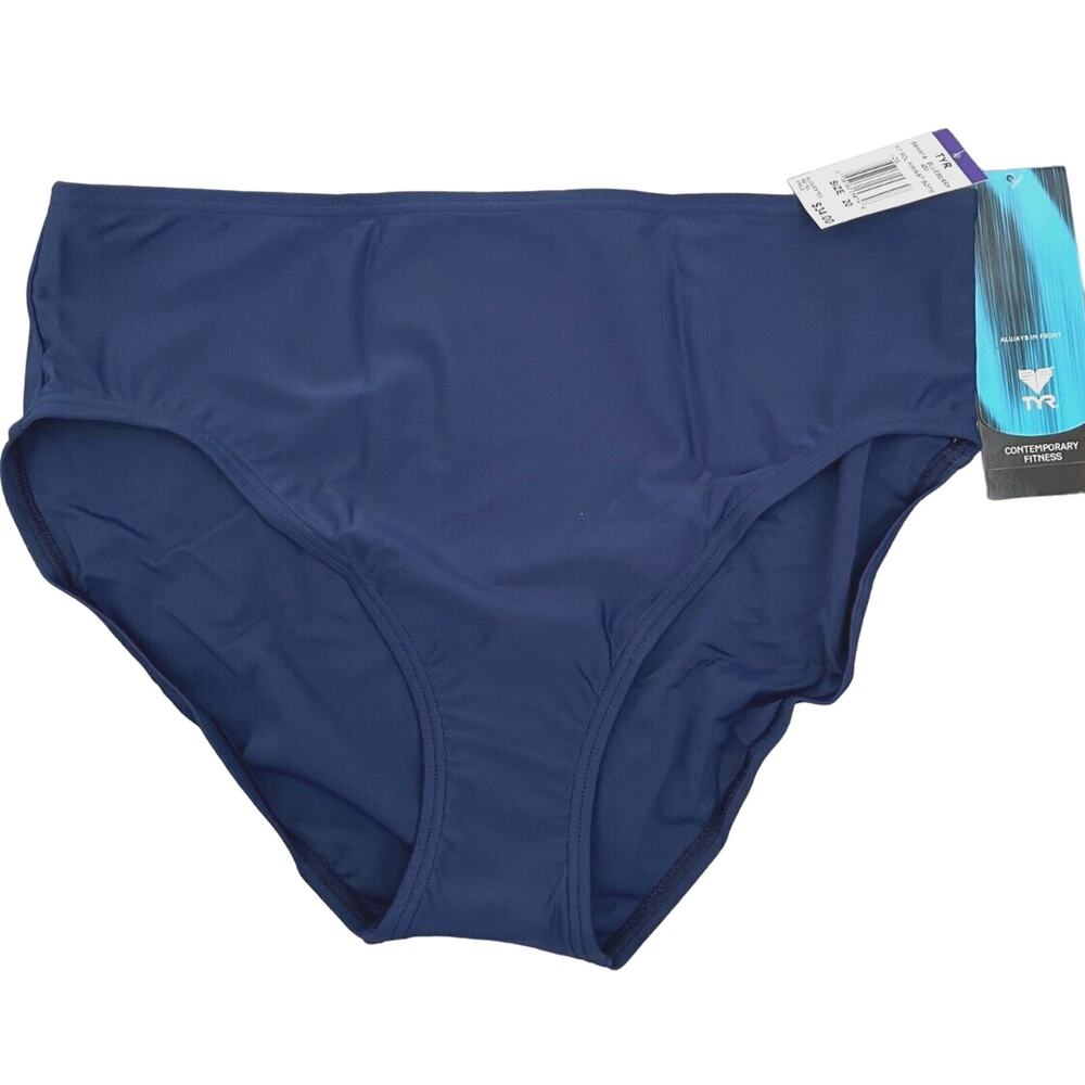 TYR Fitness Solid Hi-Waist Nylon Bottom SwimSuit Blueberry Plus Size 20 $34
